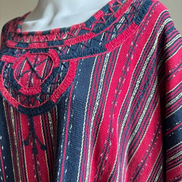 Vintage Ethnic Burgundy Blue Embroidered Poncho OS - Picture 3 of 6